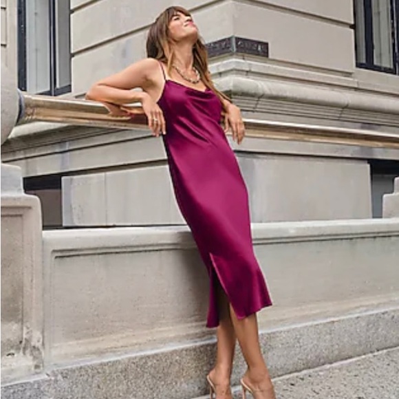 Express Dresses & Skirts - NWT! Express- Satin Cowl Neck Midi Dress-Magenta/Berry. Size Small. GORGEOUS!